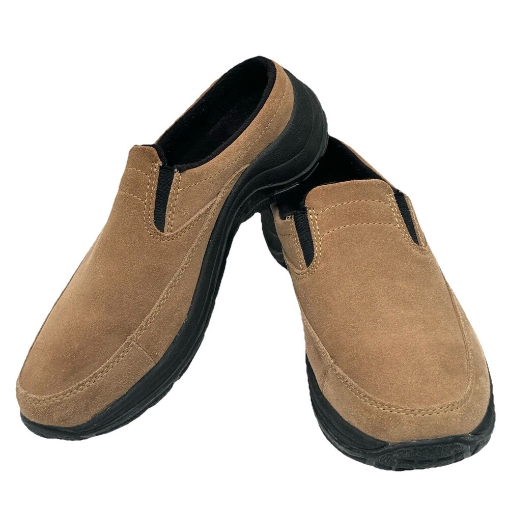 L.L. Bean Slides Tan Brown Suede Comfort Moc Slip-On Mules Shoes Women's 6.5 M